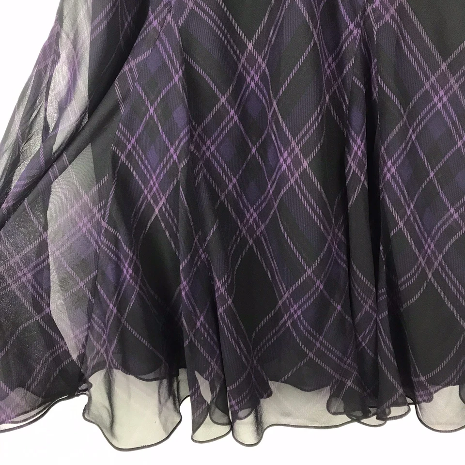 Lauren Ralph Lauren Silk Midi Skirt Trumpet Mermaid Flowy Plaid Black Purple 14 - Image 4 of 4