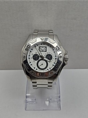 Marc Ecko Unltd Mens 48mm Silver Tone Watch Quartz 50M Day Date New Battery