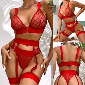 Sexy Lingerie Lace Dress Underwear w/Garter Belt Babydoll Nightwear Sleepwear US