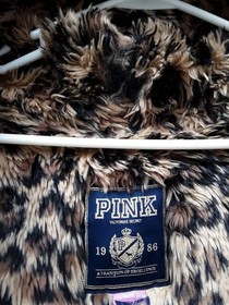 Rare Vtg Y2K Victoria's Secret LOVE PINK leopard fur black hoodie XS sequined