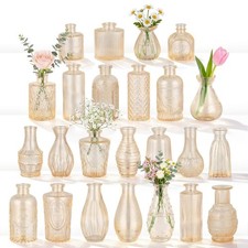 24 Pack Bud Vase In Bulk - BEAHOT Gold Flower Vases Wedding Decorations, Glass
