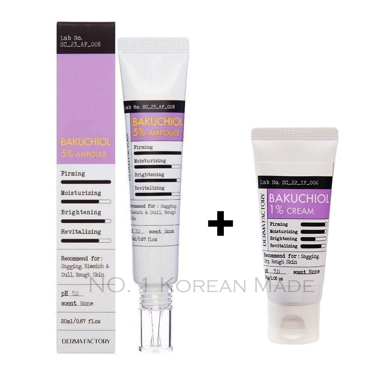 DERMA FACTORY/Bakuchiol 1% Cream 30g + Bakuchiol 5% Ampoule 20ml/Wrinkles,Pores