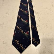 J Garcia in Sleigh with Reindeer Silk Tie USA Made 3.75x59"