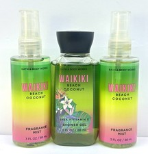 Bath  Body Works WAIKIKI BEACH COCONUT 2 MIST  1 GEL TRAVEL SIZE SET OF 3