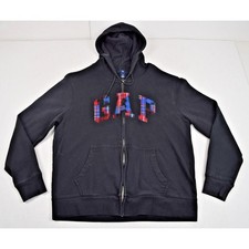 Vintage Sweatshirt Gap Size L 90s Black Plaid Lettering Zip Up Hoodie