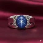 Vintage Star Sapphire Ring Blue Star Gemstone 925 Sterling Silver Men's Ring