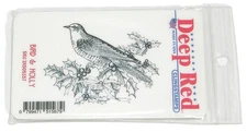 New DEEP RED Cling Stamp BIRD & HOLLY Christmas Holiday Stamp