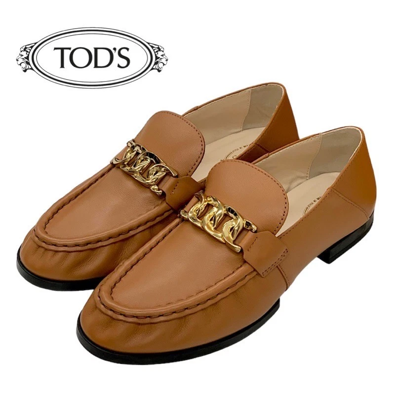 TOD’S TOD'S TODS mocassini scarpe in pelle scarpe pelle marrone oro scarpe basse catena