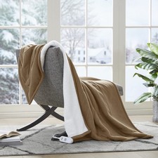 Serta Heated Throw Blanket - Reversible Fleece to Sherpa Electric Blanket, Fa...