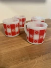 Set of 4 Vintage Federal Milk Glass Coffee Mugs~ Red Plaid Flowers