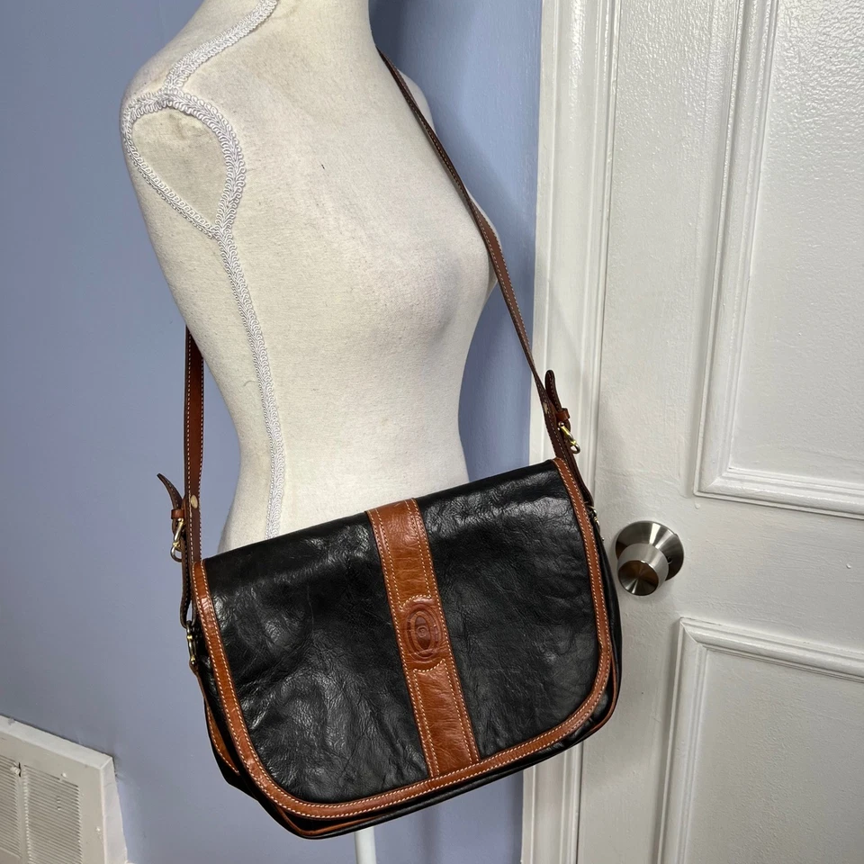 Bolso Bandolera Vintage Pollini Italiano Cuero Cartera Clásico Marrón Negro 12x7x4 Foto 2 de 4