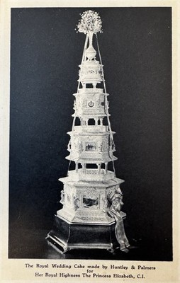 1947 Nov HRH Prinzessin Elizabeth Huntley Palmer Hochzeitstorte Vintage Postkarte