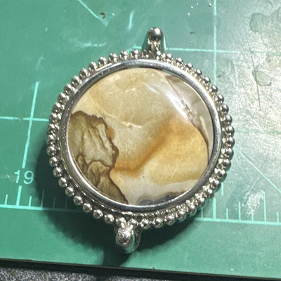 Bolo, Jasper, Beige & Brown Stone, Silver-Tone Bezel Set