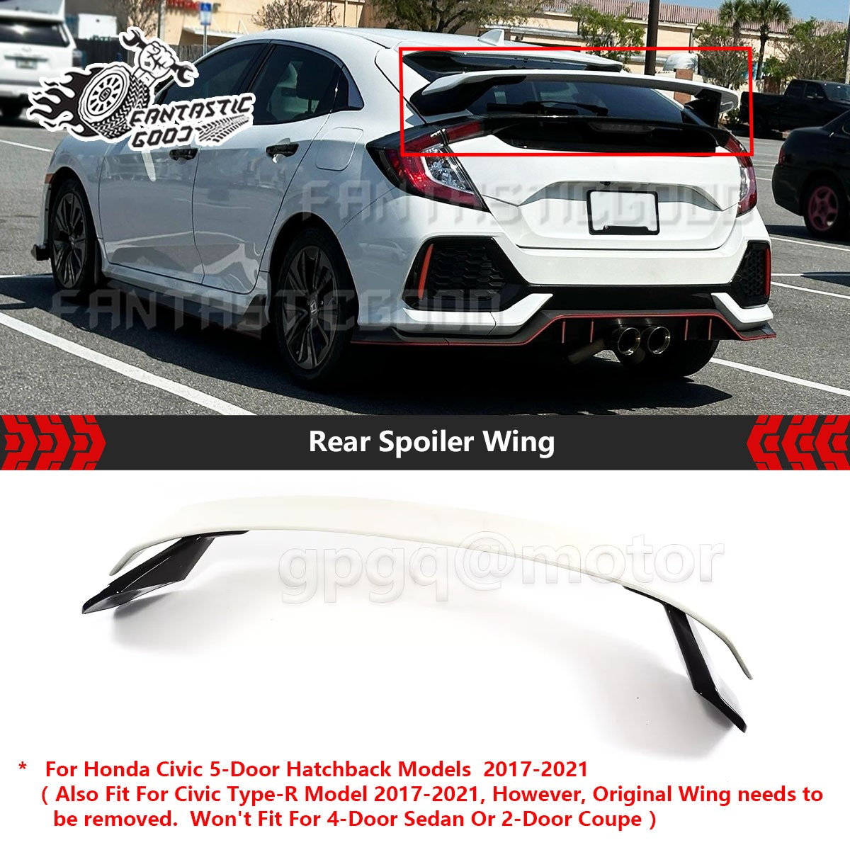 For Civic FK8 FK7 5DR Hatchback 2017-21 Pearl White HPD Style Rear