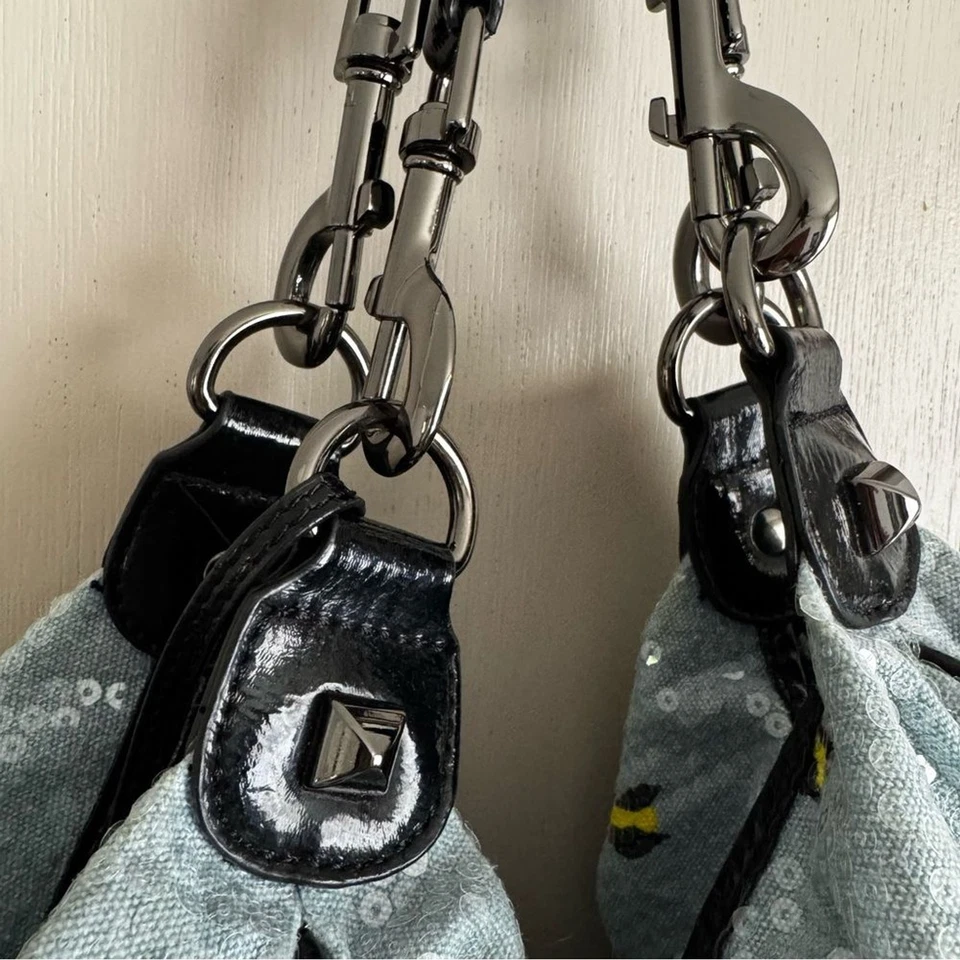 Betsey Johnson Baby Blue and Yellow Leopard Print Sequin Hobo Bag - Image 3 of 4