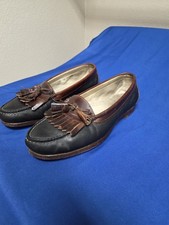 Vintage 80s Cole Haan USA Tassel Loafers Black Brown Leather Dress Shoes 11 D