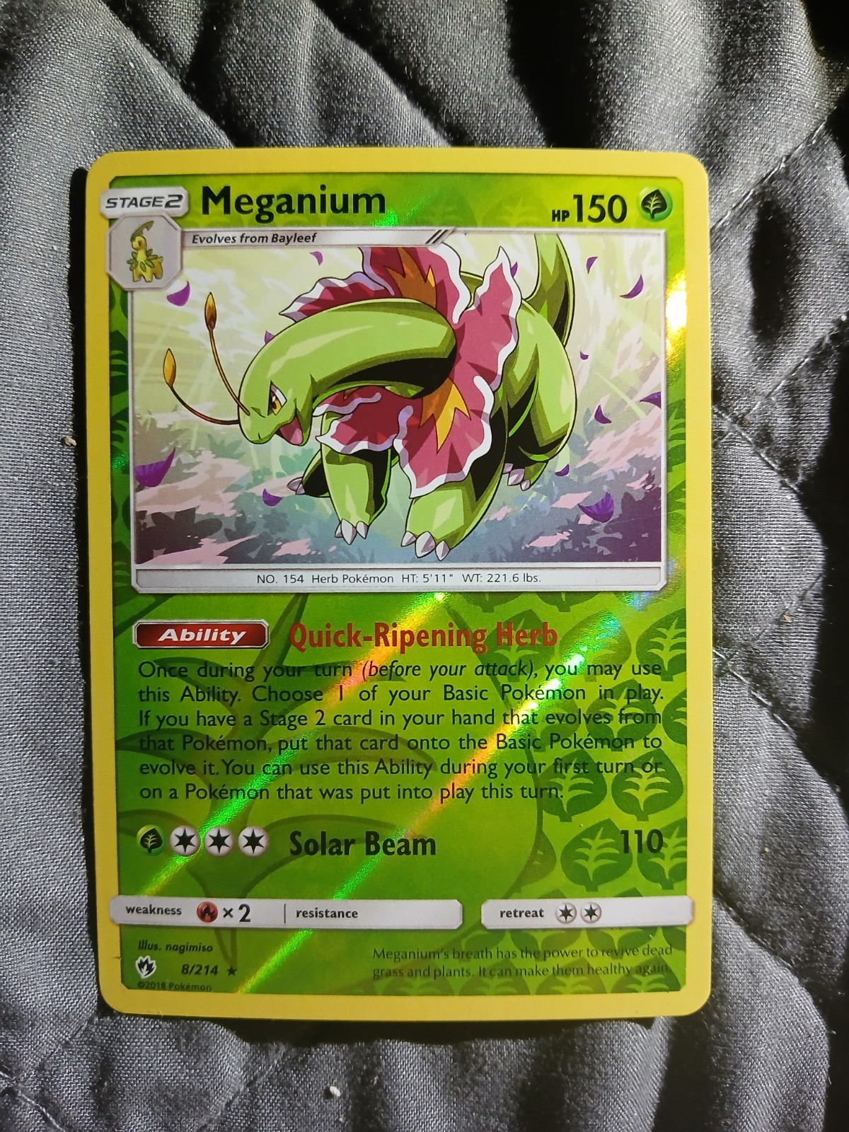 Pokemon TCG - Meganium 8/214 Reverse Holo Rare Lost Thunder 2018 Never Played