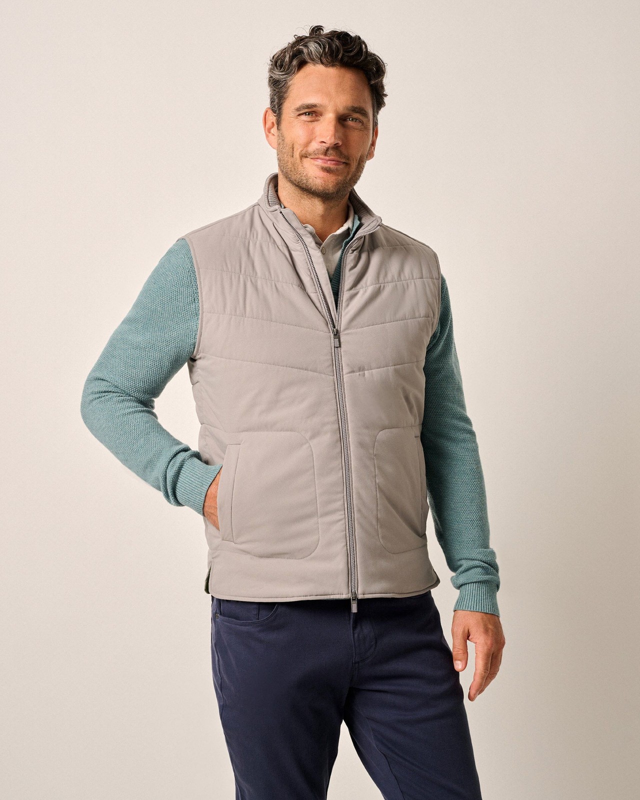 johnnie-O Fairhaven Quilted Zip Vest Fossil Size M
