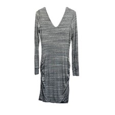 Banana Republic Gray Ruched Knit Dress Long Sleeve V-Neck Size S Tall