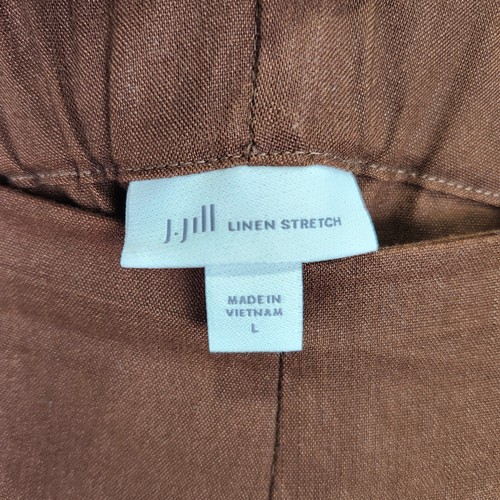 J.Jill Linen Stretch Brown Pants Women's Size L Elastic Waist Slit Hem Capsule - Picture 2 of 9