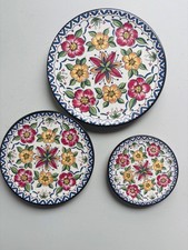 3 Ceraplat Wandteller Spanien handbemalt Keramik Blumen Vintage
