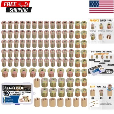 100Pcs 3/16''  Brake Line Fittings Assortment Kit,3/8 Inch-24 Threads Nuts a