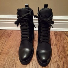 $1,650 NEW EUC Prada Re-Nylon & Brushed Leather Blk Boots Combat sz 38.5 READ