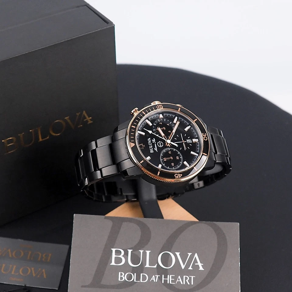 Reloj de cuarzo Bulova Marine Star 98B302 cronógrafo esfera negra acero inoxidable para hombre Foto 3 de 4