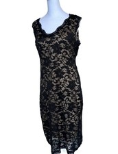 Liberty Love Nude & Black Lace Mini Bodycon Dress Sz L  Romantic Goth Date Night