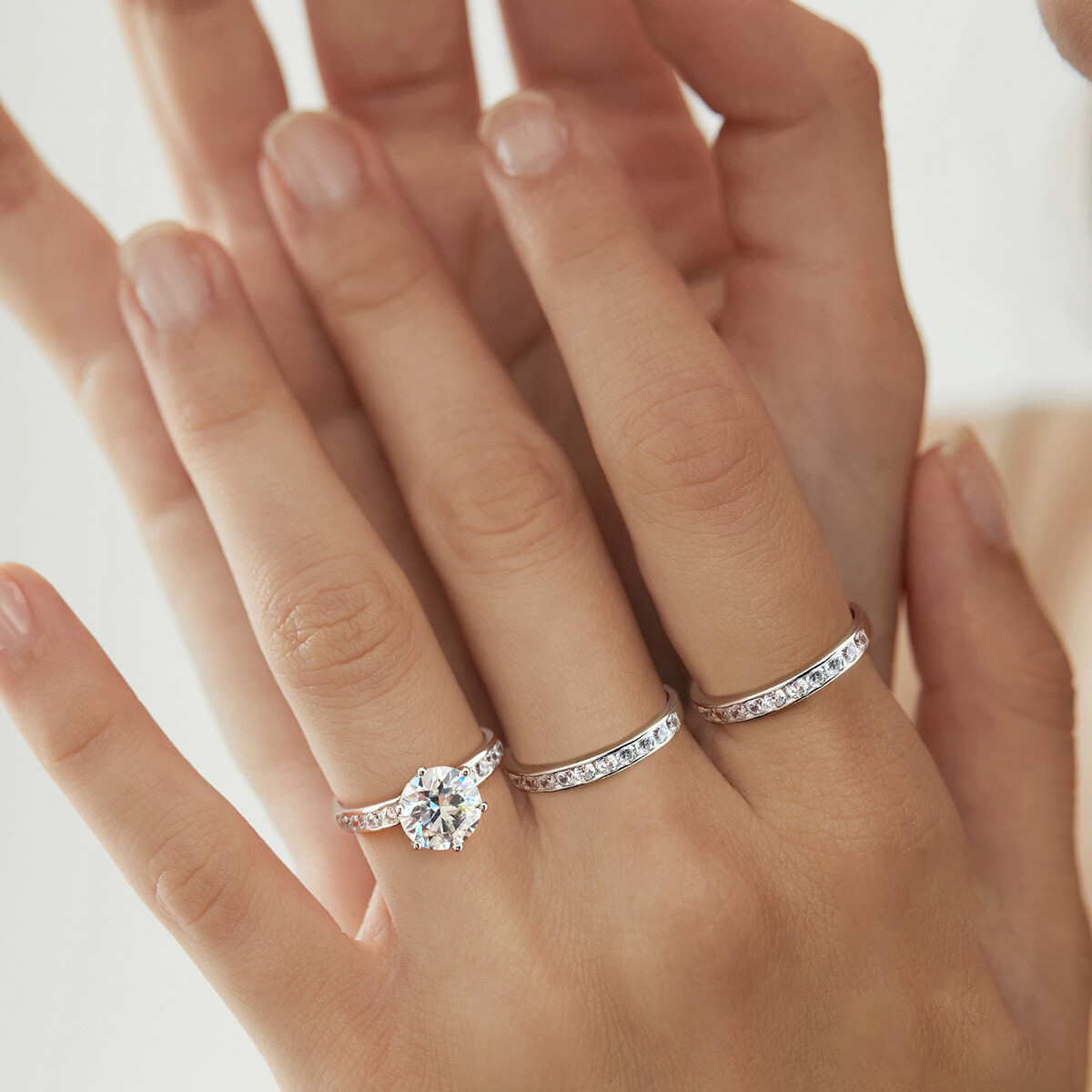 1 Carat Moissanite 925 Sterling Silver 2pcs Ring Set