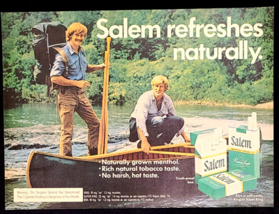 Salem Cigarette Two Guys In Canoe Vintage 1974 Print Ad