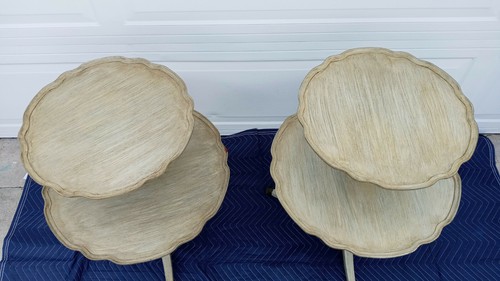 Antique French Provincial Pair Of 2 Green Tier Pie Crust Tables By Imperial - Picture 4 of 10