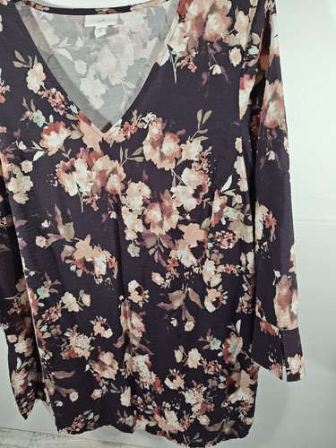 J Jill Pastell Blumen 3/4 Ärmel schwarz Bluse Damen Medium Petite V-Ausschnitt Top  - Bild 3 von 10
