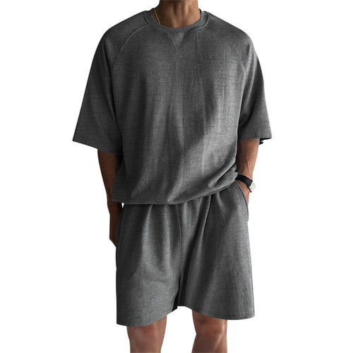 Mens T-Shirt Shorts Set 2 Piece Outfits Sportswear Short Sleeve Sport Tracksuit - 第 4/12 張圖片