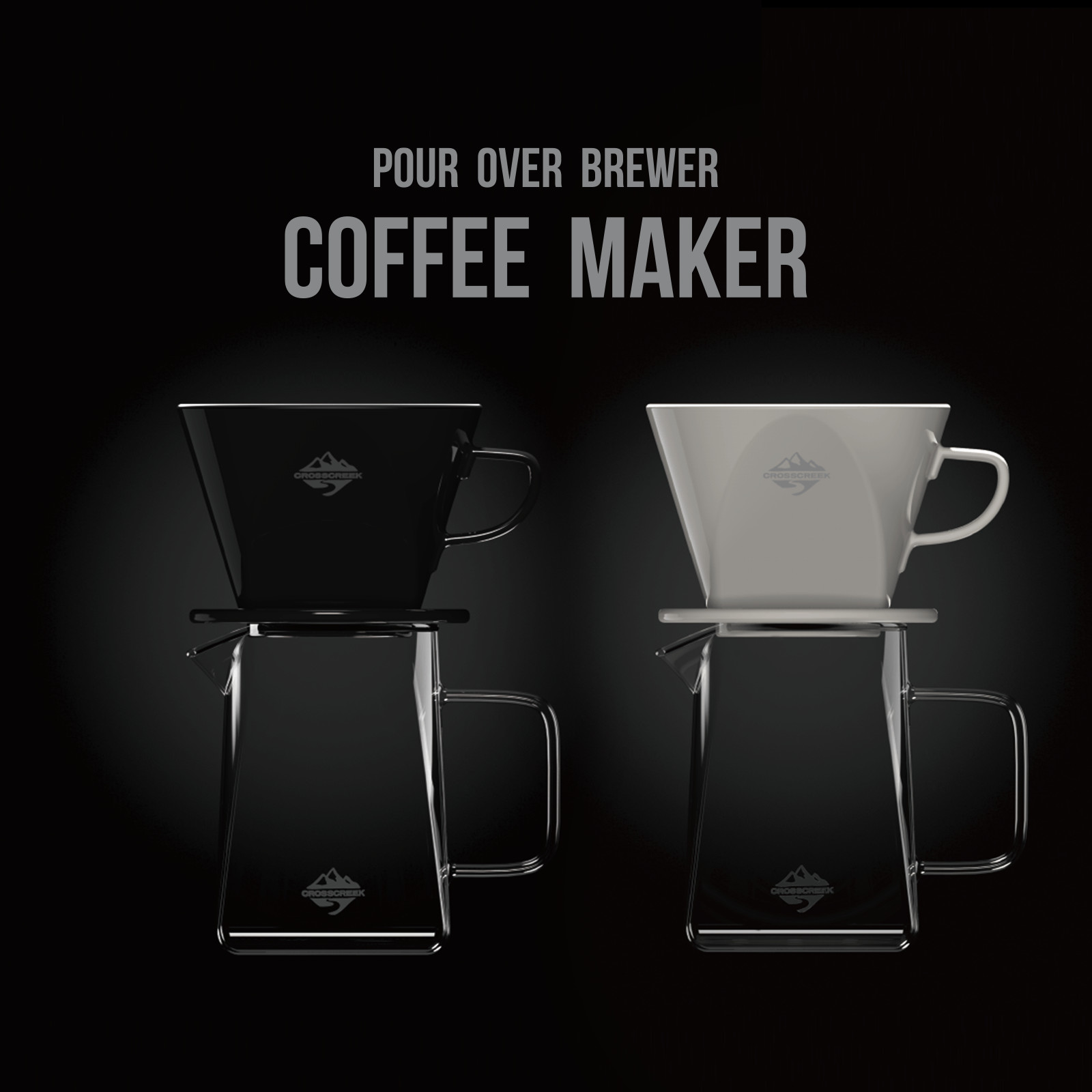 Pour Over Coffee Maker, Black Cone Ceramic Dripper with Glass Square Carafe 