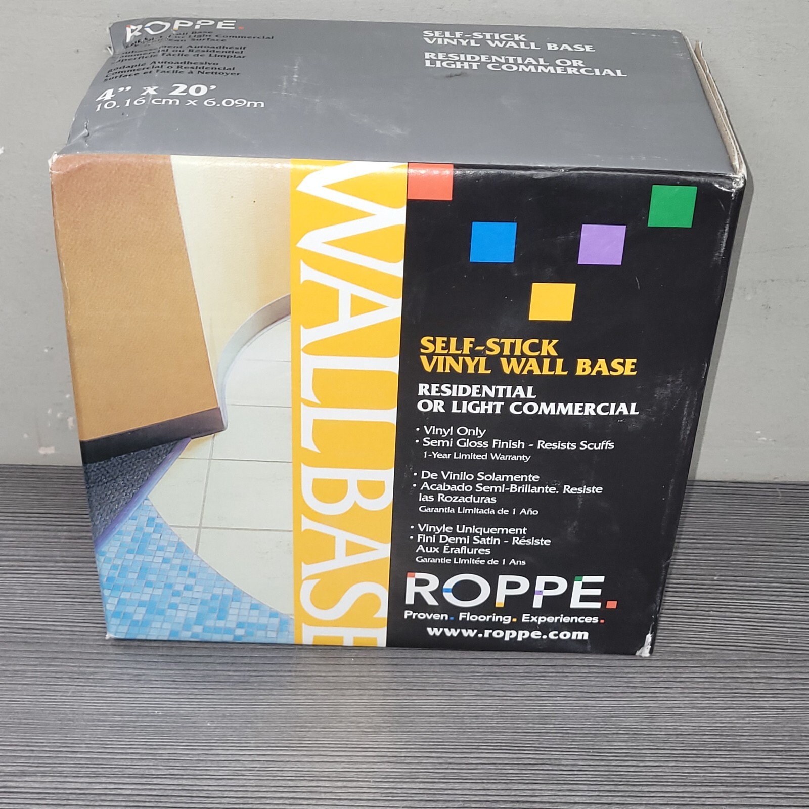 Roppe SelfStick Vinyl Wall Base 4” x 20’, Snow (White) HC40C54S161028