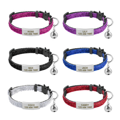 Personalised Quick Release Cat Collar Breakaway w/ Engraved Custom Name  ID Tags
