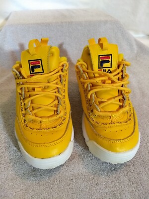 Fila (WMNS) Disruptor II Premium Repeat Yellow Leather Shoes, Size