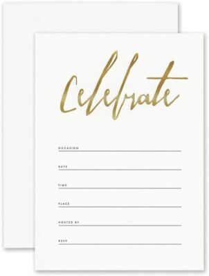 William Arthur Gold Celebrate Fill-In Invitation Box of  10 Cards (B107031)