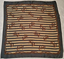 SCARF VINTAGE AUTHENTIC PIECES NAUTICAL STRIPED ART BLUE BROWN BEIGE 45" SQUARE