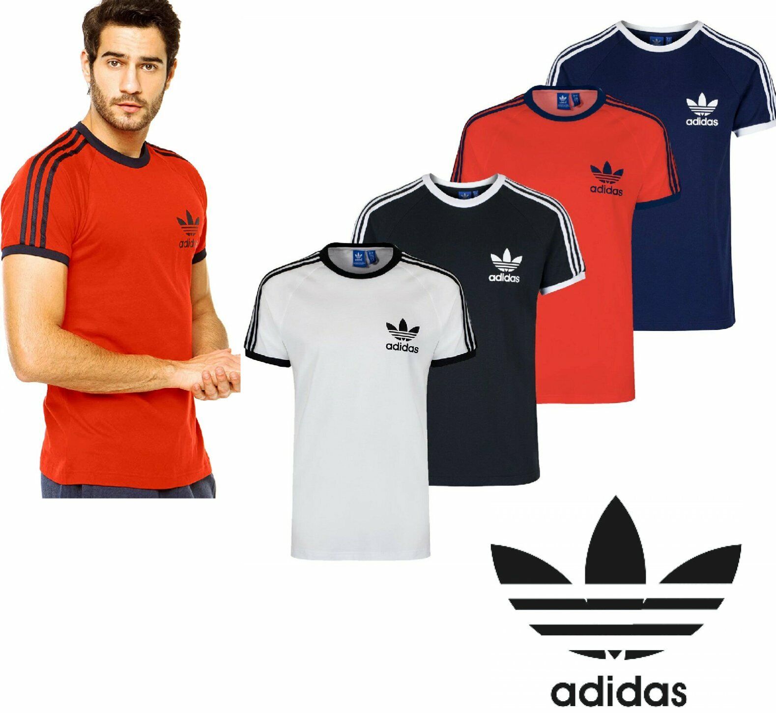 Adidas Originals California Men's T-Shirt Trefoil Retro 3-Stripes Short  Sleeve