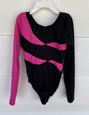 Girl  s 4/5 Freestyle By Danskin Pink  Black Long Sleeve Gymnastics Leotard