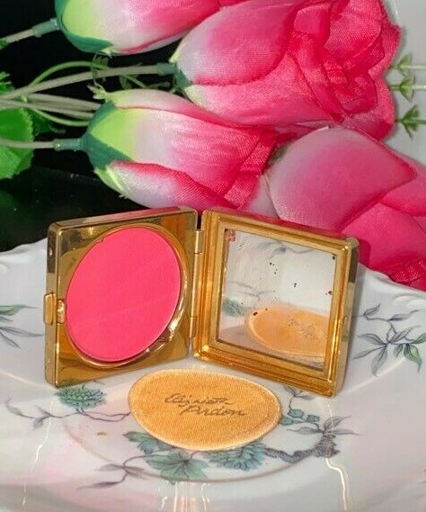 VINTAGE ELIZABETH ARDEN CHEEK ROUGE BLUSH GOLD METAL MIRROR COMPACT STRIKING NEW