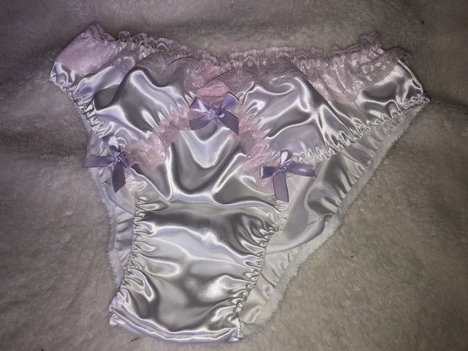 "Bikini Sissy Bragas Blanco Satinado Para Hombre Cintura 44"" Hecho a Medida Disponible" Foto 2 de 4