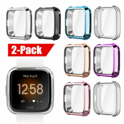 2PCS Silicone Clear TPU Case Full Cover Case Screen Protector For Fitbit Versa 2