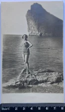 Vintage Photo Cute Beautiful Woman Girl Bikini Swimsuit by the sea, long legs