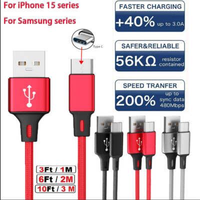 Braided USB C Type-C Fast Charging Data Cable Cord for iPhone 15 Pro Max 15 Pro