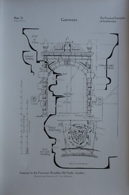 1909 ARCHITEKTUR DRUCK TOR VORPLATZ ROWALLAN ALTES SCHLOSS AYRSHIRE MAITLAND
