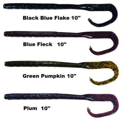 Googan Soft Baits - 10'' Mondo Monster Curl Tail Worms 8 Per Pack - Choose Colors