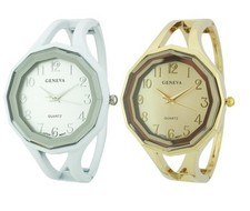 GENEVA METALLIC GOLD OR SILVER BRACELET,CUFF,BANGLE +ARABIC NUMBERS,#'S WATCH